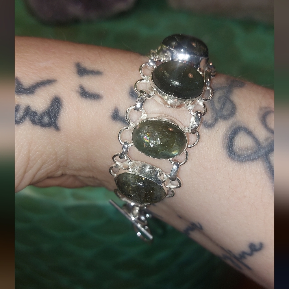 Labradorite 10 Stone Toggle Statement Bracelet - image 4